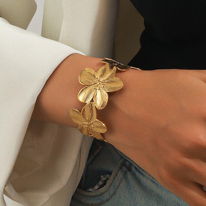 

Elegant Vintage Hollow Line Striped Flower Twist Metal Bangle Bracelet Sets for Women Daily Wear Party Wedding Vacation Jewelry