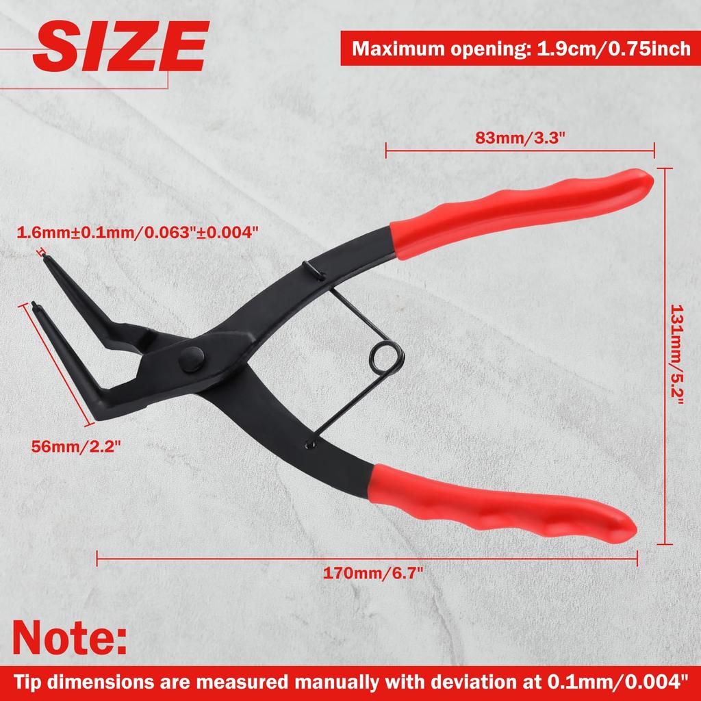 LEONTOOL Long Snap Ring Long 170mm Curved for Brake Caliper Disassembly and Front Fork Car Professional Tool Pliers, 90° Bent, Arm, Long,