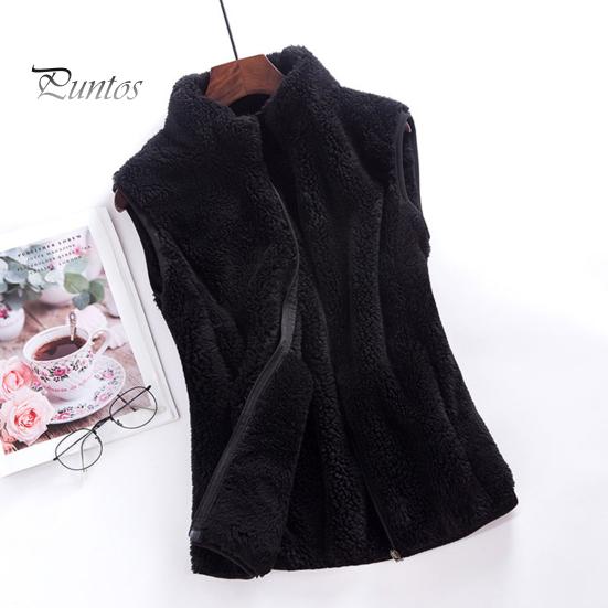 Autumn Winter Coat Women Waistcoat High Collar Neck Protection Soft Plush Zipper Sleeveless Blazer Closure Solid Color Cold Resistant Outdoor Vest