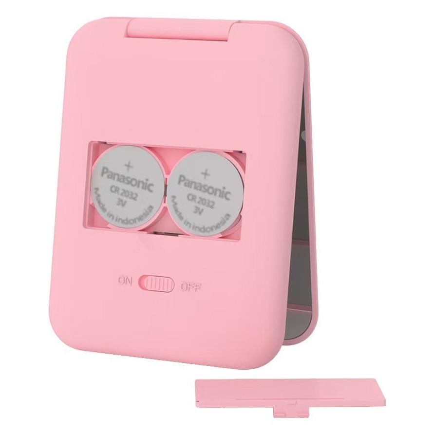 Mini LED Lighted Cosmetic Mirror Portable Pink 8.5x6.4cm Travel Makeup Mirror