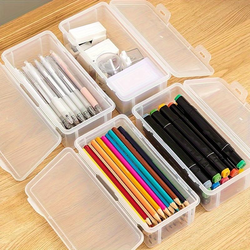 6pcs Translucent Pen Case Storage Boxes Large Capacity Lightweight Portable School Supplies Storage Pen Boxes Organizer Box