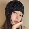 Korean Designer Y2K Shiny Cold Cool Street Sequined Knit Hat Spring Summer Girl Glitter Fashion Knitted Bag Head Beanie Hat