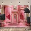 2D Fairy Tale Pink Castle Backdrop, Elegant Floral Princess Palace Background for Birthday & Studio