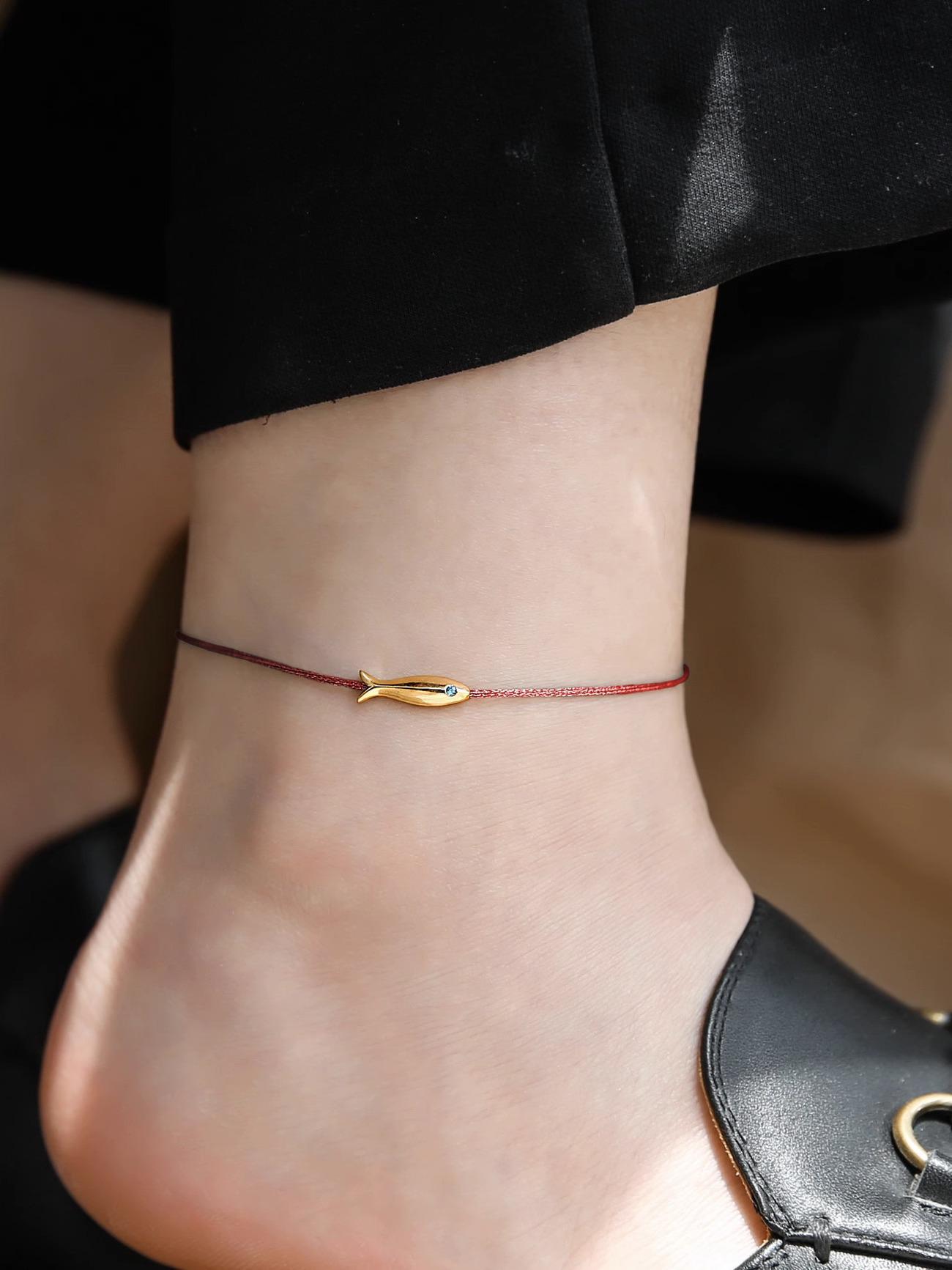 

Niche Design Retro Gold Koi Blue Silk Anklet