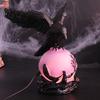 Spooky Crow Figurine Gothic Lamp, with Purple Light Ball, Resin Halloween Night Light, Realistic Sculpture USB Powered Dark Style Statue for