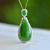 Xinjiang Hotan Jade S925 Silver Inlaid Spinach Green Jasper Big Water Drop Fashion Simple Pendant Necklace with Certificate
