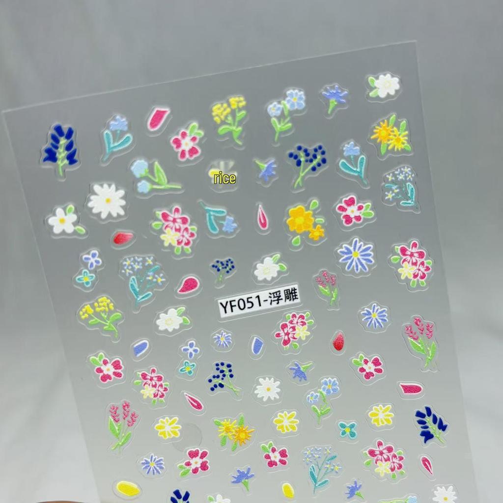 3D Embossed Floral Nail Art Stickers - Fresh Flower DIY Adhesive Decor for Nails & Phones