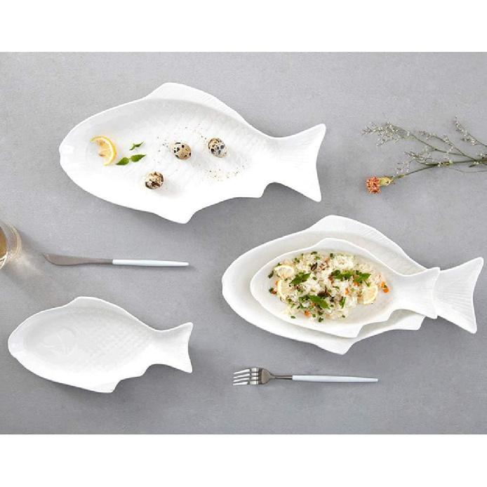 DOITOOL Fish Plate Fish Plate Ceramic Serving Platter Dish Fish Shape Textured Serving Dish Porcelain Serving Platter Food Tray Party Platter for