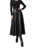 2025 European Early Spring Fashion High Waist Long Flare Leather Skirt for Women