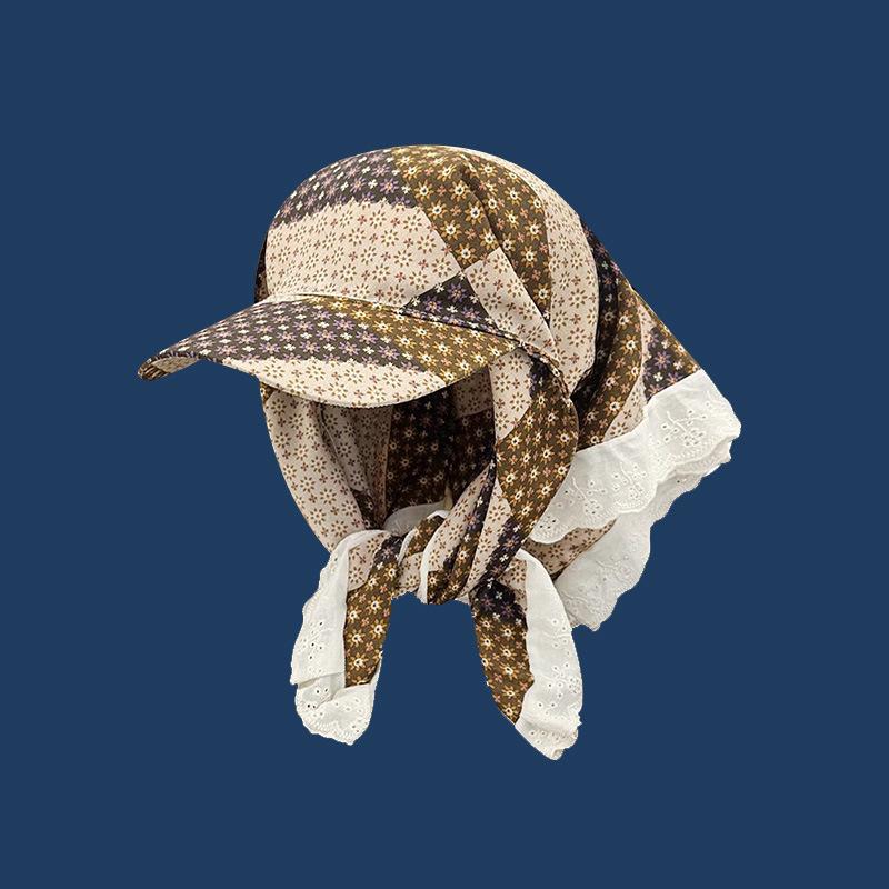 Pañuelo con Correa Coreano Gorra para Mujer Primavera y Verano Parasol Protección Solar Cuadros Hip Hop Pastoral Triangular Headwear Visera