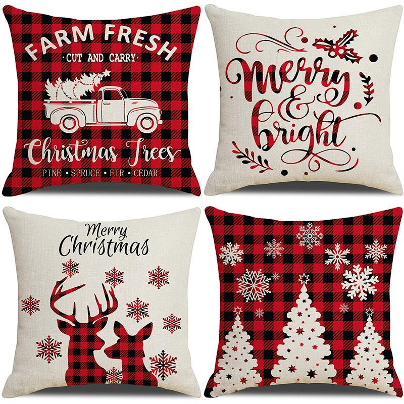 Christmas Black and Red Plaid Pillow Case Home Sofa Cushion Cover Festive Decoration Pillow