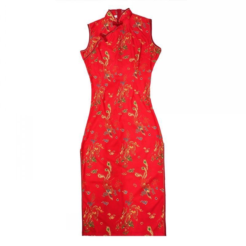 Women Sleeveless Modified Cheongsam, Vintage Floral Chinese Style Midi Qipao Dress, Elegant Formal Split Dress