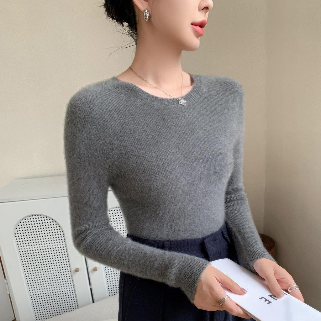 Women's Slim Fit Cashmere Sweater - Long Sleeve, Round Neck, Autumn/Winter Knitwear, Skin-Friendly, Stylish Base Layer