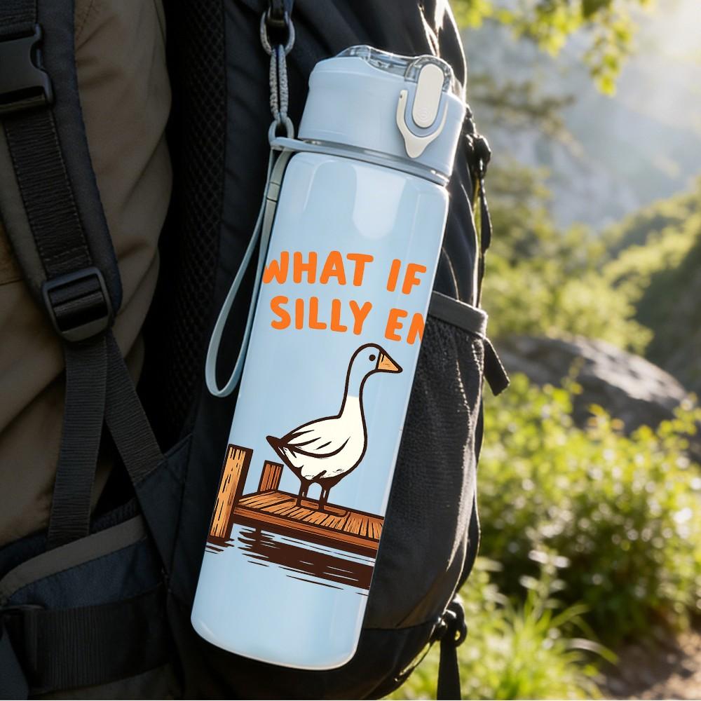 1PC Silliness Goose Letter Print 750ml Color Plastic Sports Water Bottle Leakproof Flip Straw Lid Suitable for Sports Office Home Use