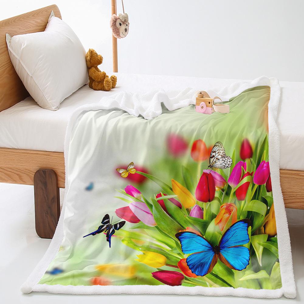 Tulip 2D Digital Printing Thickened Lamb Wool Crystal Fleece Blanket One Piece