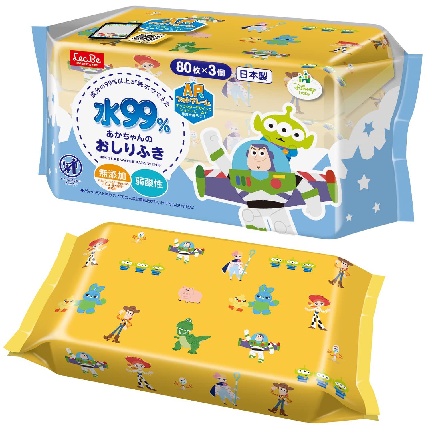 

LEC Disney Pure Water Baby Soft 80 Wipes x 3 Packs Mildly Made in Japan 99% Wipes, Type, (Toy Story), Additive-Free, Acidic, белый