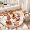 Christmas Store Window Decorations Wooden Gingerbread Style Ornaments with Natural Hemp Rope, Retro Festive Hanging Exchange Gift Items Pendants