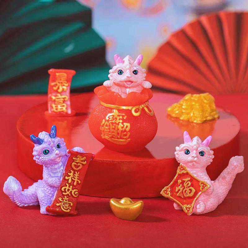 Cute Mini Dragon Figurine 2023 Year Of The Dragon Ornament Micro Landscape Decoration Dollhouse Miniature Toy