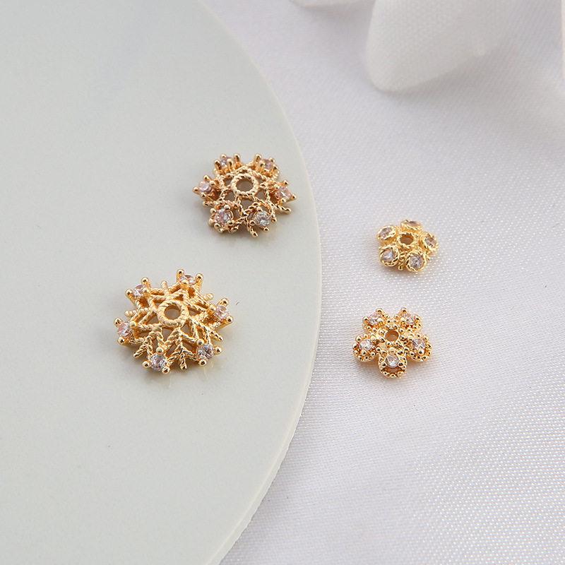 14K Gold-Plated Zirconia Flower Spacer Bead Cap for DIY Jewelry Accessory.