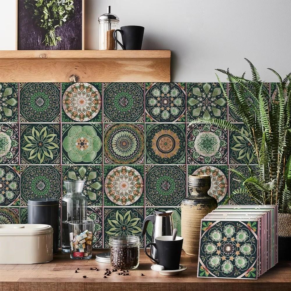 24pcs/set Self-Adhesive Kitchen Wallpaper Mandala Wall Decoration Sticker Bathroom Tile Stickers
