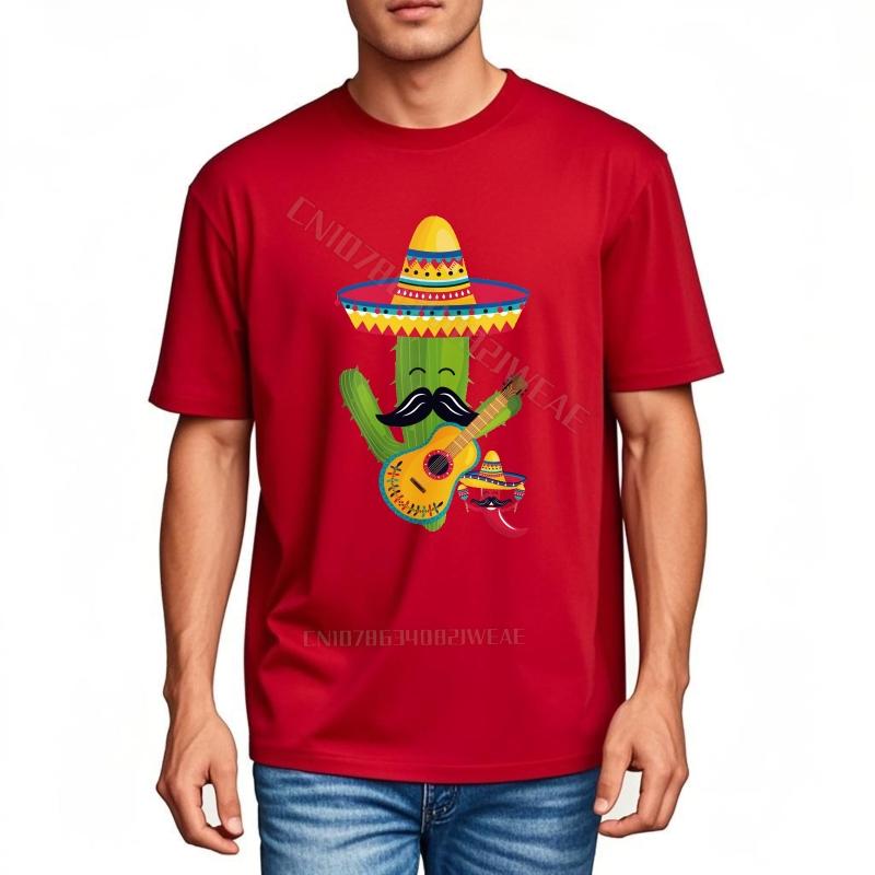 Funny tshirt Streetwear Casual Tee Cactus Playing Guitar With Sombrero Vintage Big Size Tee Shirt Stylish Big Size Tee Shirt