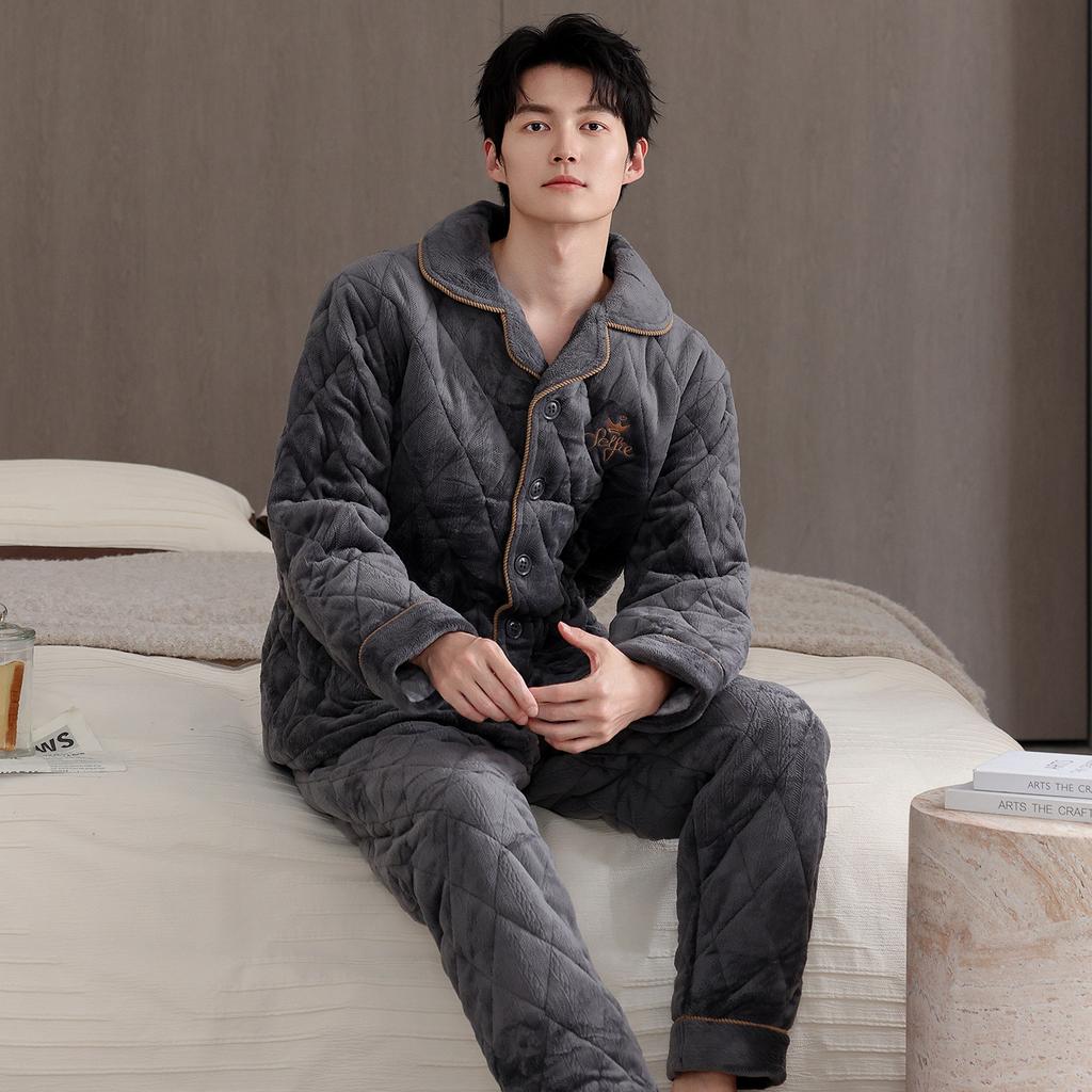 [Super thick] Three-layer padded couple pajamas women's winter thickened and velvet suit warm men's padded jacket loungewear