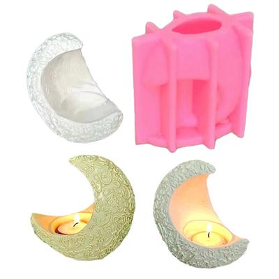 Moon Shape Candle Holder Mold  Crystal Epoxy Resin Molds Candlesticks Ornament Silicone Mold Concrete Plasters Molds