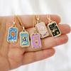 Colorful Enamel Tarot Card Necklace with Square Pendant On Copper Clavicle Chain