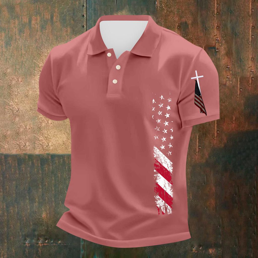 Men's Casual Independence Day Printed Neck Short Sleeve T-Shirt
