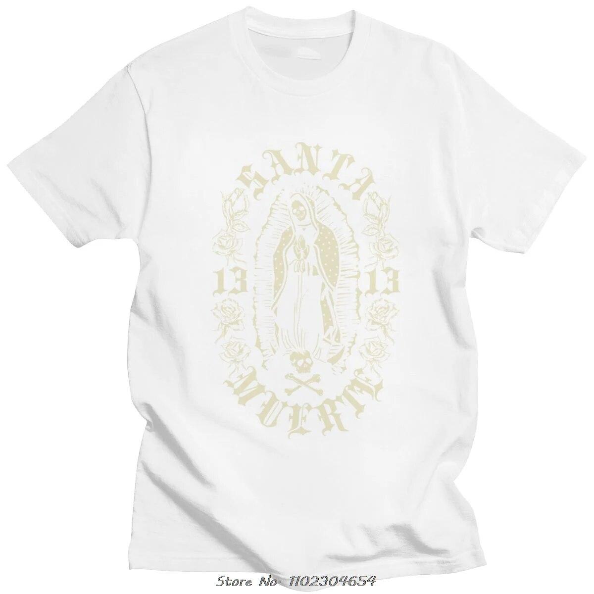 

Готические футболки Santa Muerte 13, унисекс, хлопковая футболка Lady of Holy Death, мексиканская футболка с черепом, уличная футболка с короткими рукавами в стиле хип-хоп 3XL