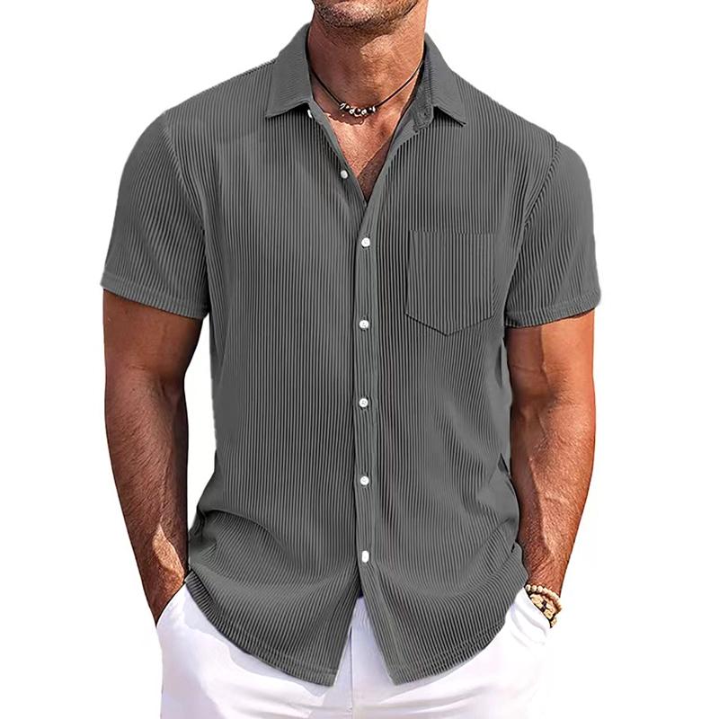 

Мужские рубашки с узором в сплошную полоску, роскошная элегантная повседневная гавайская рубашка для мужчин, модная свободная удобная одежда с коротким рукавом L серый