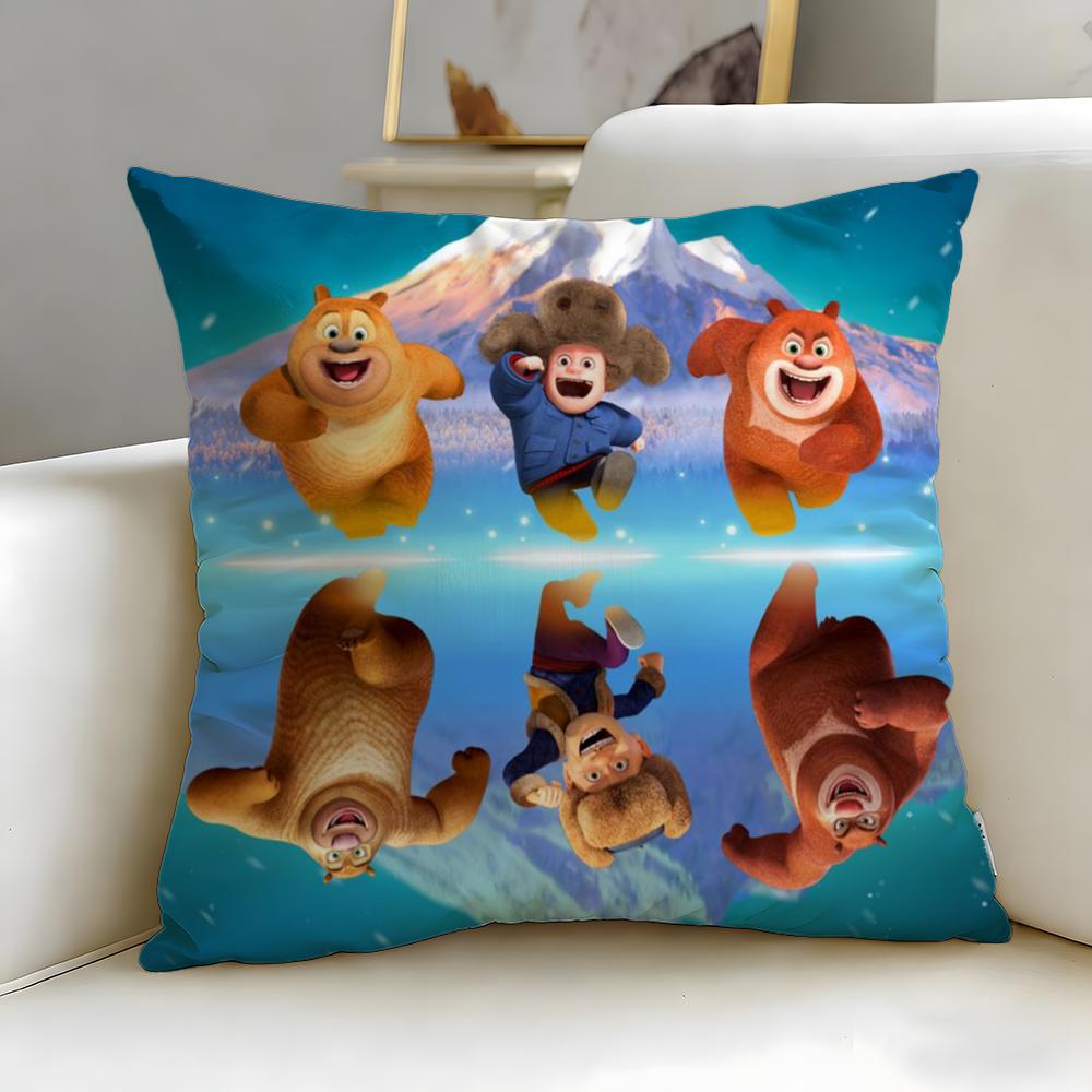 classic cartoon Boonie Bears Cushion Cover Soft & Easy-Wash Pillow Case – Versatile for Couch, Bed, Travel and Office