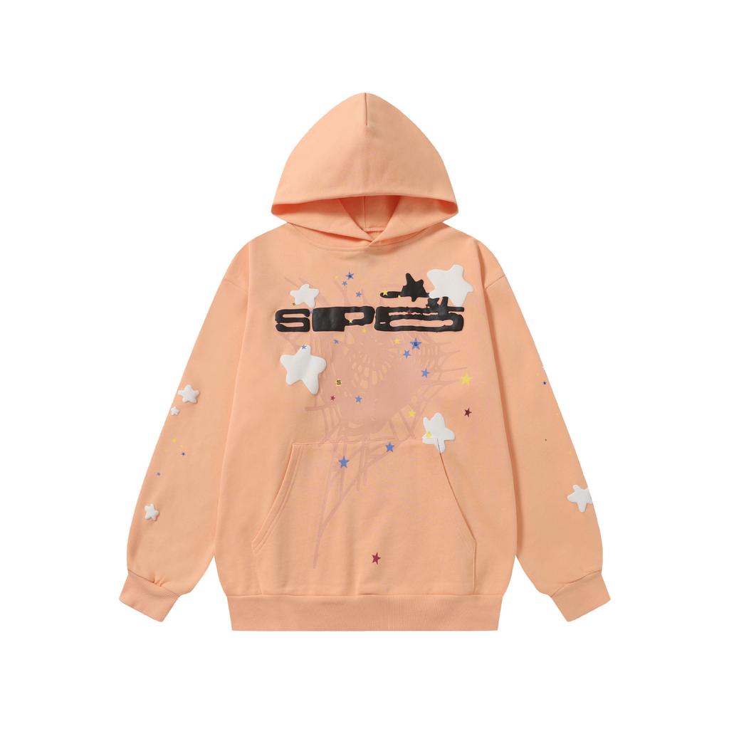 A high-quality SP5DER spider web foam printed hoodie, European and American large-size loose sweater.