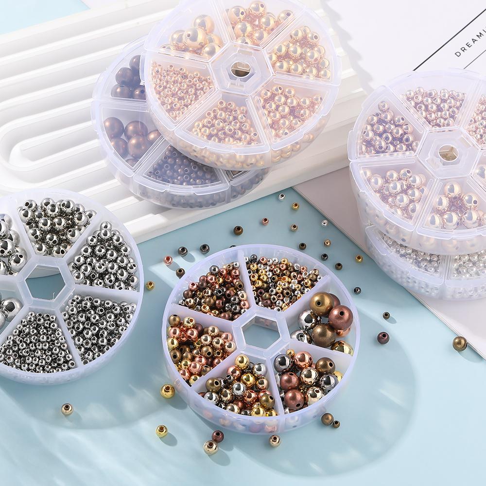 553pcs 3-10mm CCB Gold Silver Color Spacer Beads Set Box Round Loose Beads Charms Kit For Jewelry Making DIY Bracelet Necklace