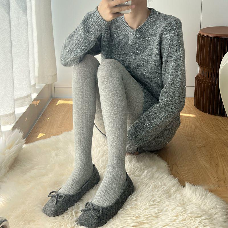 Cremeweiß Hohe Taille Haferflocken Lolita Zopfmuster Strumpfhose - Plus Samt Dick, Bauchkontroll-Leggings für Herbst/Winter