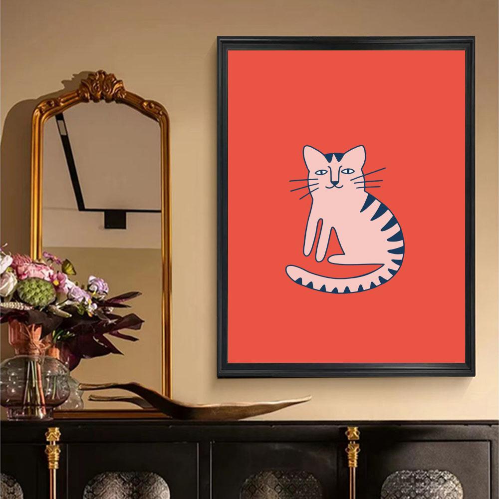 Cartoon Cat Mood Body Moon Lady Poster Retro Print Paper Waterproof High Quality Sticker Home Living Room Bar Wall Decor