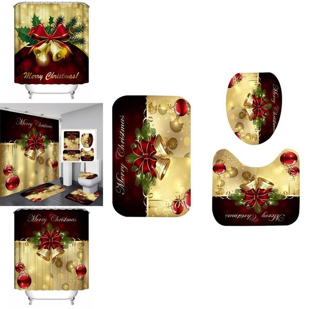 Elegant Christmas Shower Curtain And Toilet Mat Set For Stunning Holiday Home Decor