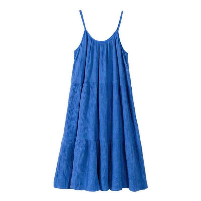 Seaside vacation beach dress women s blue suspender dress long dress summer Hainan Sanya travel women s clothing S
