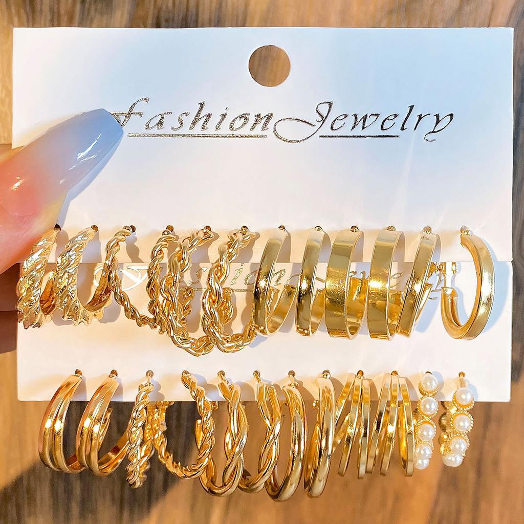 Simple Large Circle Metal Irregular Circle Stud Earrings Set - Creative And Personalized Ear Jewelry - 8-piece Earring Set