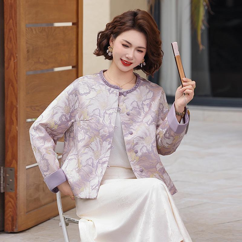 

2026 Spring Retro Jacket: Women s Chinese National Style for Middle-Aged and Elderly 4XL (135-145 kg) фіолетовий