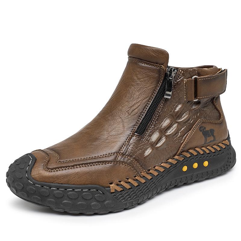 

New Handmade Leather Men s Shoes with Zipper Design Outdoor Sneakers Casual Flat Shoes Men Work Shoe Ankle Boots Shoes for Men 38