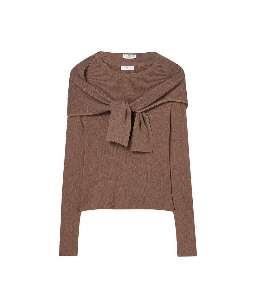 JE NE SAIS QUOI Rib Cashmere Knit + Shawl Muffler Set_ Mocha