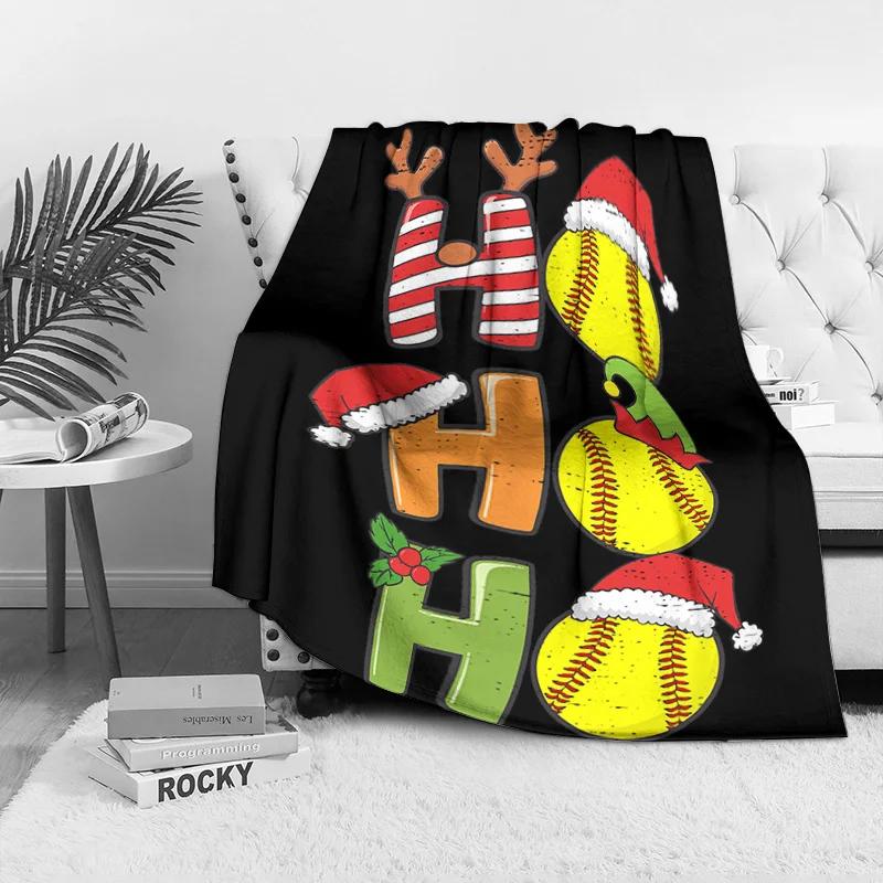 HO HO HO Christmas Fleece Blanket, Colorful Letters with Santa Hat Softballs, Fun Festive Throw for Holiday Sofa Decor 75x90cm