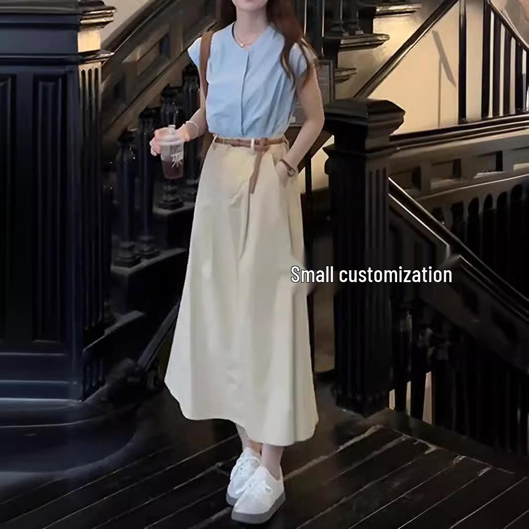 

Petite French High-Waisted Midi Skirt & Single-Breasted Top Set S - 45-48kg