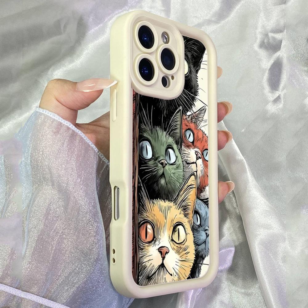 JT19 Artful Kitties Cat Art Drawing Realme 14 15 Huawei P40 Honor 70 90 Infinix Tecno itel Motorola Google All Model Angel eyes Soft TPU Phone Case