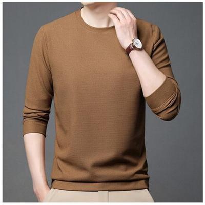 Autumn New Long-Sleeved T-shirt Men's Solid Color Middle-Aged Father Shirt Men's Versatile Round Neck Sweater