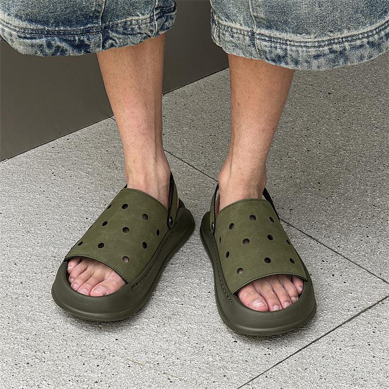 Casual summer new fashion youth soft bottom British non-slip casual going out dual-purpose slippers 371280 olive green