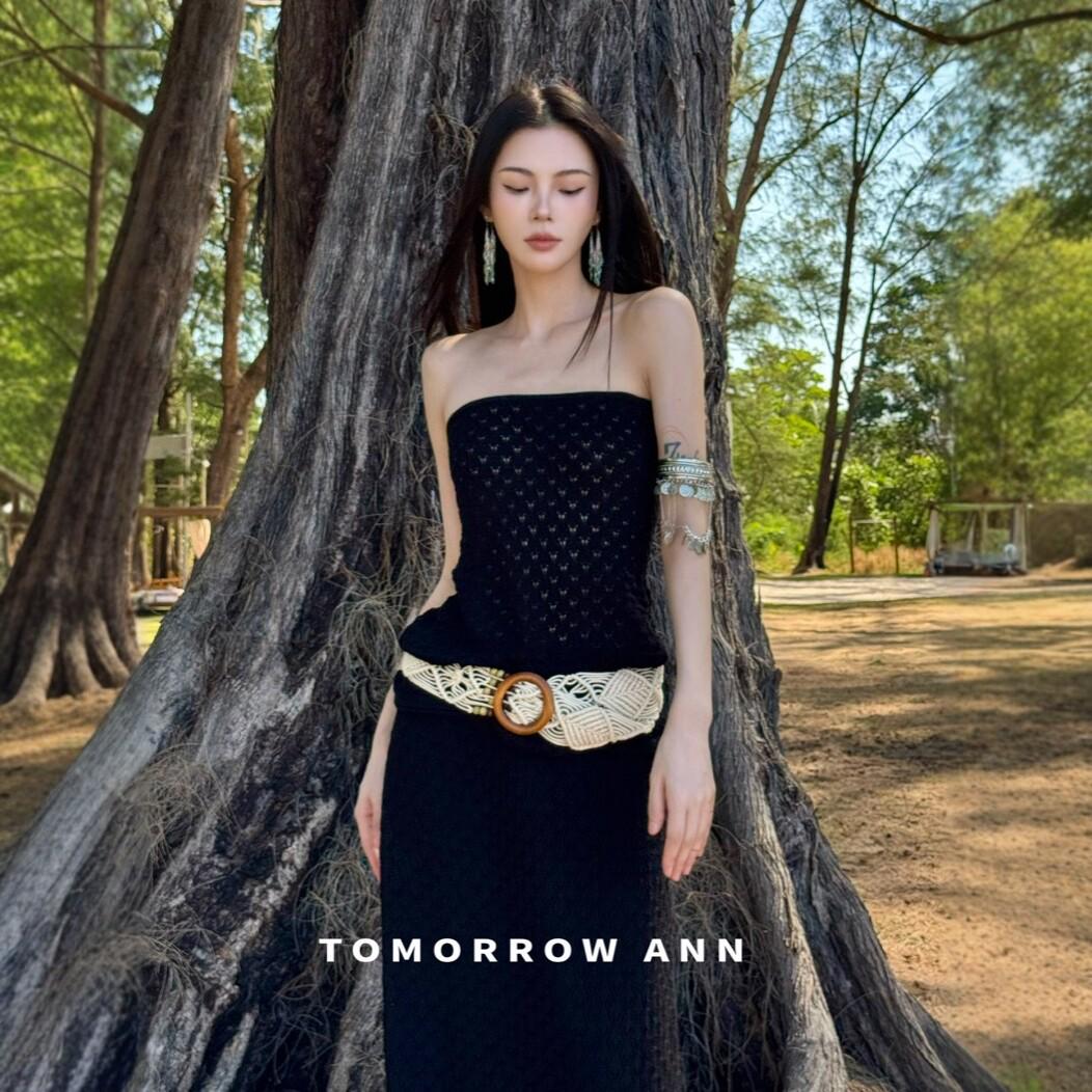 

TOMORROWANN Tencel Cotton Jacquard Wool Knit Hollow Bandeau Vest Top Small