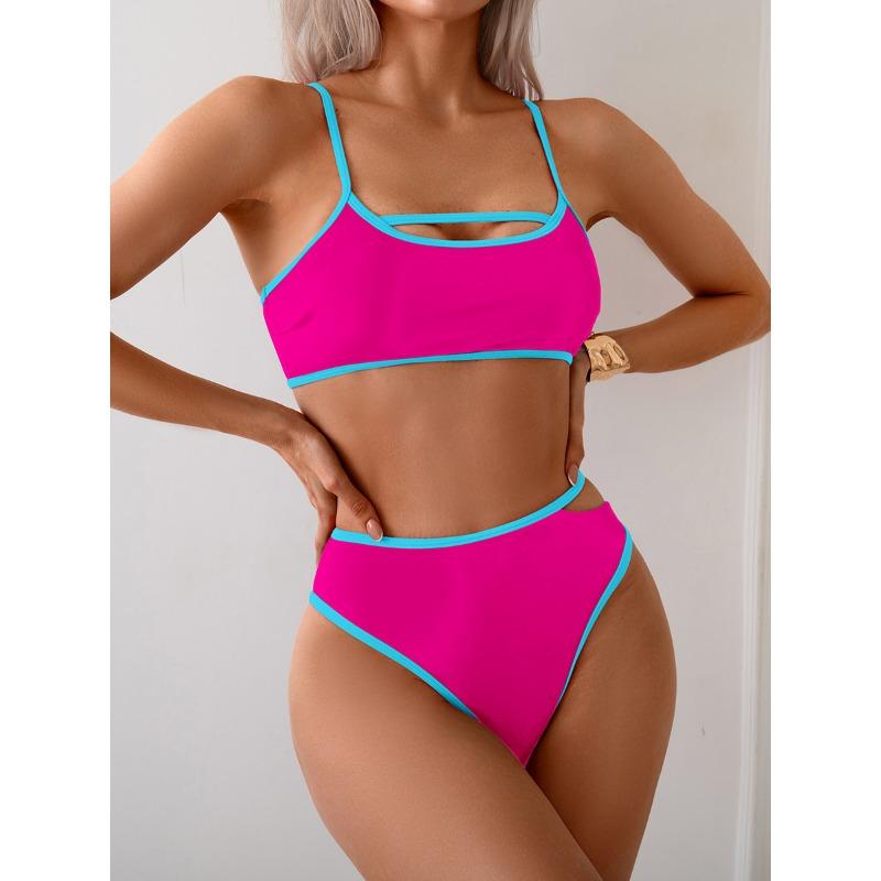 Vintage-Badeanzug für den Strandurlaub, sexy Bikini-Badeanzug für Damen, rückenfrei, Farbblock-Badeanzug mit geteilten Ärmeln, feine Nähte in verschiedenen Farben, Strandmode