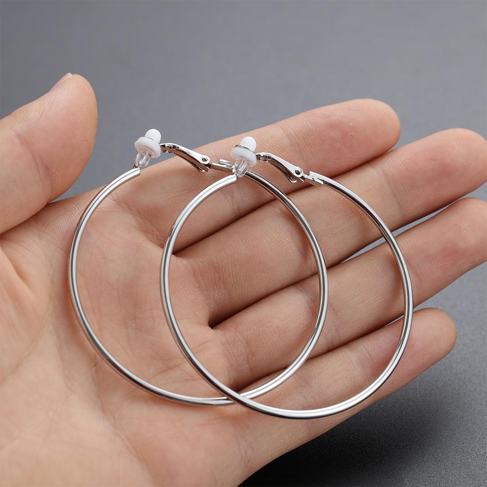 Female Girl Women Fashion With Cushion Pad Earrings Hoops Big Circle Without Piercing Clip On Ear